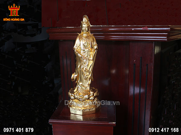 Tượng đồng Phật Bà Quan Âm mạ vàng 24K