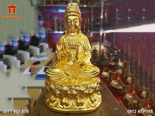 Tượng Đồng Phật Bà Quan Thế Âm Bồ Tát Tay Cầm Bình Cam Lộ Dát Vàng 9999