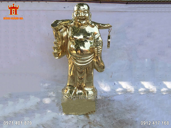 Tượng Phật Di Lặc Đồng Vàng Cát Tút Dáng Đứng 70Cm