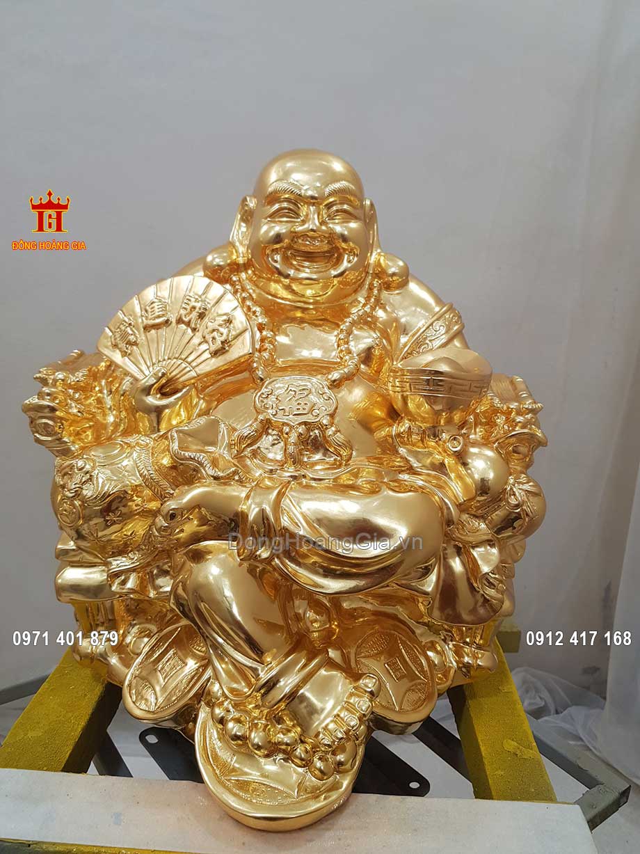 Tượng Đồng Phật Di Lặc Dát Vàng 9999 38Cm