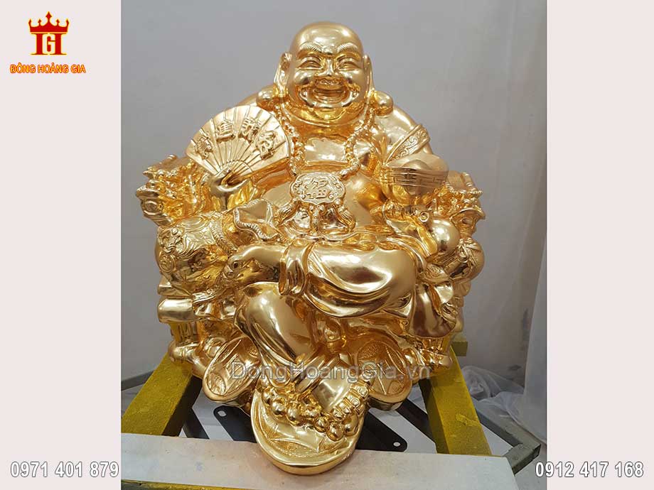 Tượng Đồng Phật Di Lặc Dát Vàng 9999 38Cm