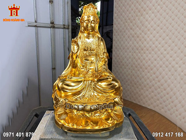 Tượng Phật Quan Âm Bằng Đồng Thếp Vàng 9999